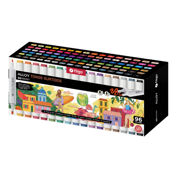 Marcador Artistico Filgo Alloy x 96 Tonos Surtidos Doble Punta Estuche Inmantado Art.ALLYM-EM96-SUR